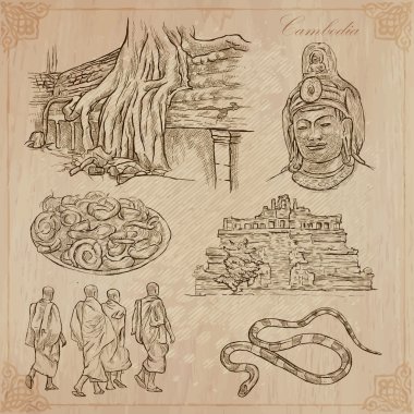 Kamboçya - elle çizilmiş vektör paketi