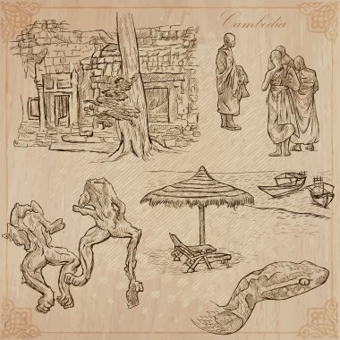 Kamboçya - elle çizilmiş vektör paketi
