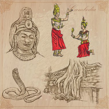 Kamboçya - elle çizilmiş vektör paketi