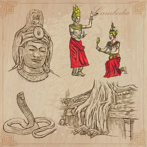 柬埔寨王国-手绘矢量包 — 图库矢量图片