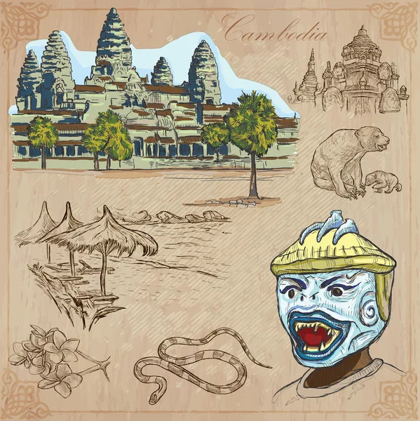 Royaume du Cambodge - Pack vectoriel dessiné à la main — Image vectorielle