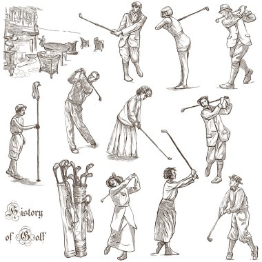 Golf ve Golf - elle çizilmiş vintage pack. Serbest çizim.