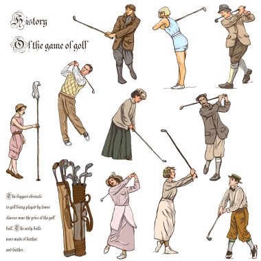 Golf ve Golf - elle çizilmiş vintage pack. Serbest çizim.