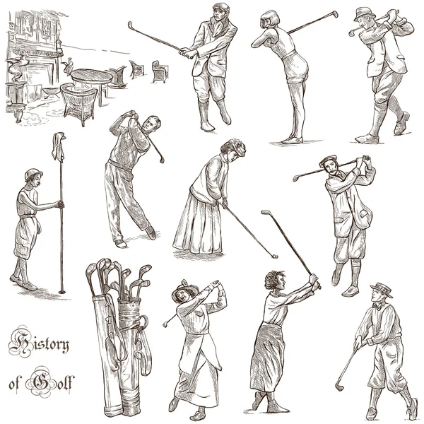 Golf e Golfisti - Pacchetto vintage disegnato a mano. Bozzetto a mano libera . — Foto Stock