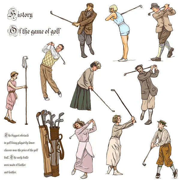 Golf a golfisté - ručně kreslenou vinobraní pack. Kreslení od ruky. — Stock fotografie