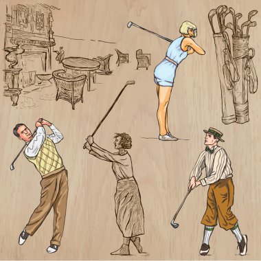 Vintage Golf ve Golf - elle çizilmiş vektörel çizimler, freehands