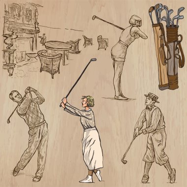Vintage Golf ve Golf - elle çizilmiş vektörel çizimler, freehands