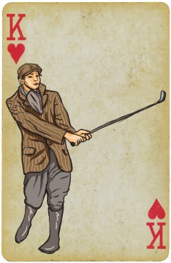 Oyun kağıdı, King - Vintage golfçü, bir adam serbest el çiziminin.