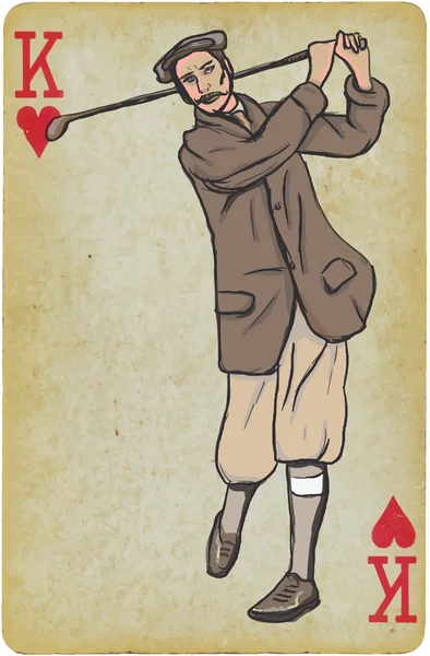 玩纸牌、 国王-老式的高尔夫球手，男人手绘. — 图库矢量图片