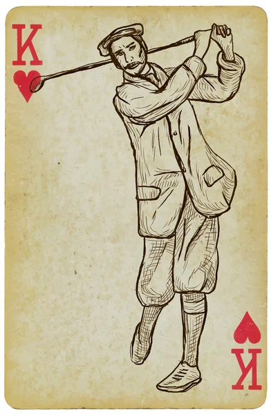 Jogando Card, Rei - Golfista Vintage, um homem. Desenho à mão livre . — Vetor de Stock