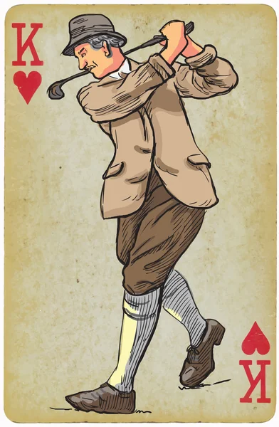 Playing Card, King - Vintage Golfer, an Man (en inglés). Dibujo a mano alzada . — Vector de stock