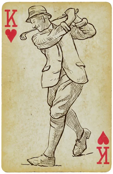 Playing Card, King - Vintage Golfer, an Man (en inglés). Dibujo a mano alzada . — Vector de stock