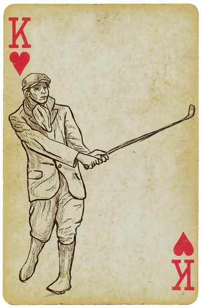 Playing Card, King - Vintage Golfer, an Man (en inglés). Dibujo a mano alzada . — Vector de stock