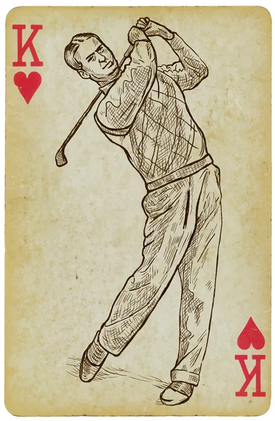 Spielkarte, König - Vintage-Golfer, ein Mann. Freihandzeichnung. — Stockvektor