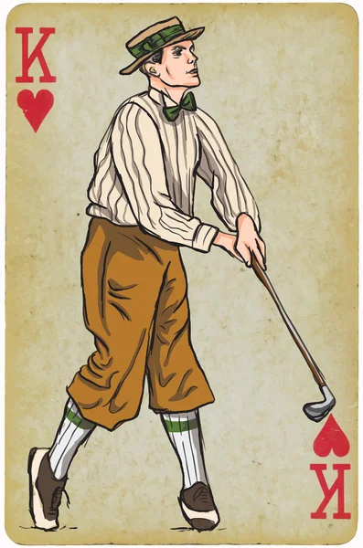 Playing Card, King - Vintage Golfer, an Man (en inglés). Dibujo a mano alzada . — Vector de stock