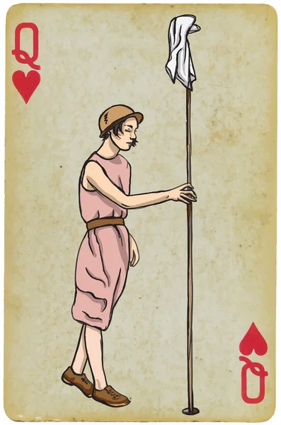 Playing Card, koningin - Vintage Golfer, een vrouw. Vrije-stijltekenen — Stockvector