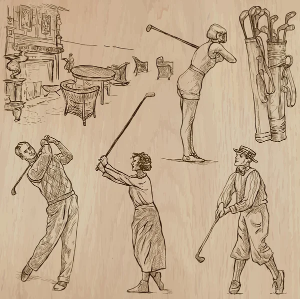 Vintage Golf and Golfers - Hand drawn vectors, freehands Stock Illustration