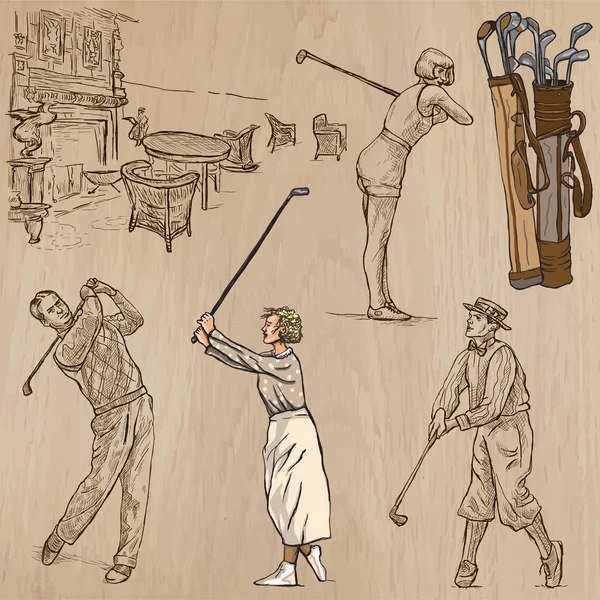 Vintage Golf and Golfers - Hand drawn vectors, freehands — Stock Illustration Vintage Golf and Golfers - Hand drawn vectors, freehands Royalty Free Stock Illustrations