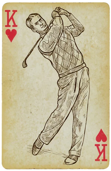 Playing Card, King - Vintage Golfer, an Man. Freehand drawing. Royalty Free Stock Vectors