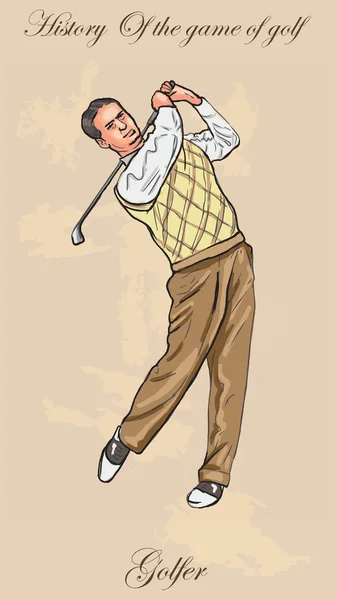 Golf vintage y golfistas - mano libre en el vector — Vector de stock