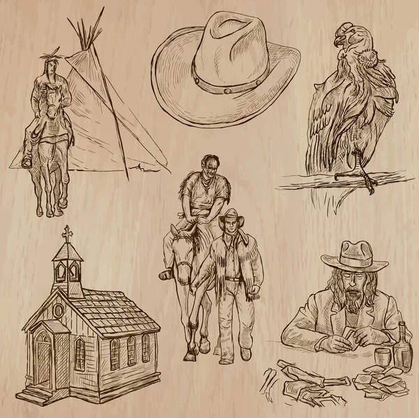 Wild West - Paquete vectorial dibujado a mano — Archivo Imágenes Vectoriales