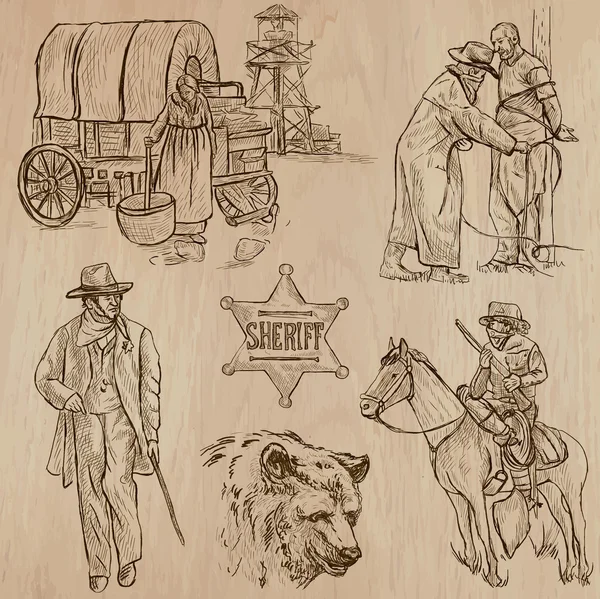 Wild West - Paquete vectorial dibujado a mano — Archivo Imágenes Vectoriales