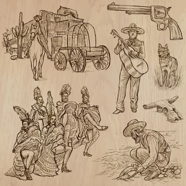 Wild West - Pack vectoriel dessiné à la main — Image vectorielle