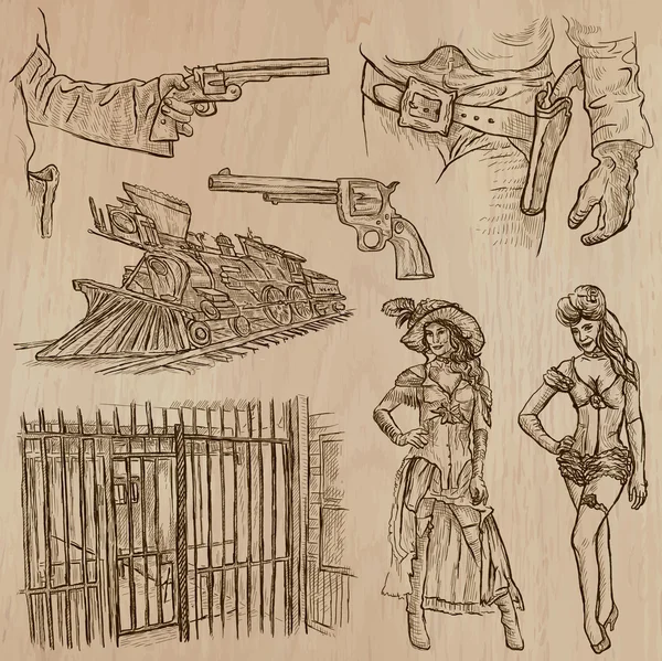 Wild West - Pack vectoriel dessiné à la main — Image vectorielle