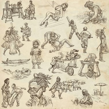 Bir elle çizilmiş paketi, Hat sanatı - insanlar