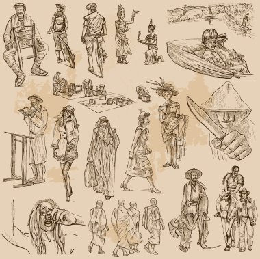 Bir el vektör paketi - insanlar çekilmiş.