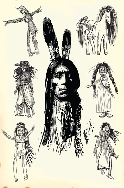 Guerrier indien, portrait de taureau assis - Croquis à main levée, vecteur — Image vectorielle