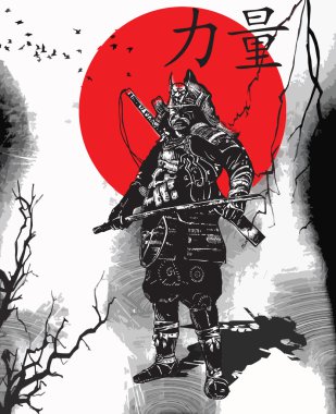 Bir el vektör Japonya kültür - samuray, Shogun çekilmiş.
