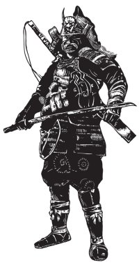 Bir el vektör Japonya kültür - samuray, Shogun çekilmiş.