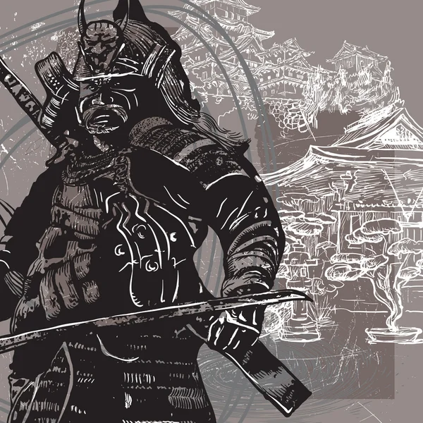 Bir el vektör Japonya kültür - samuray, Shogun çekilmiş.
