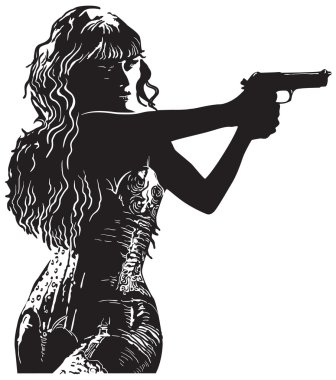 Bir kızla seks tabanca, Shooter - el çizilmiş vektör
