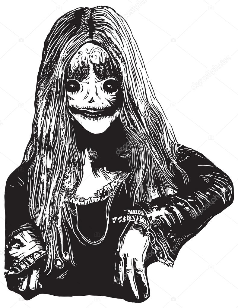 Zombie Girl, An hand drawn vector illustration