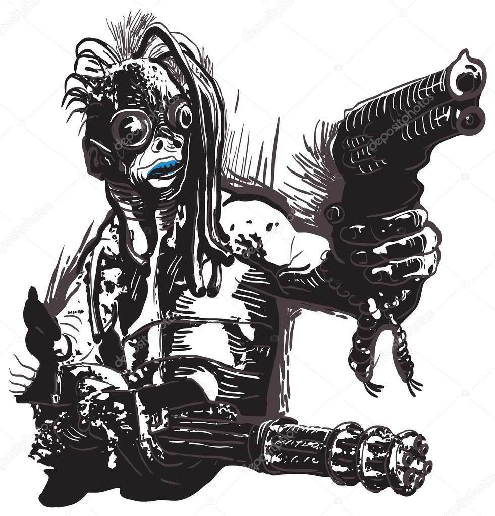 Monster, Creature, with the Guns - Freehand, Vector