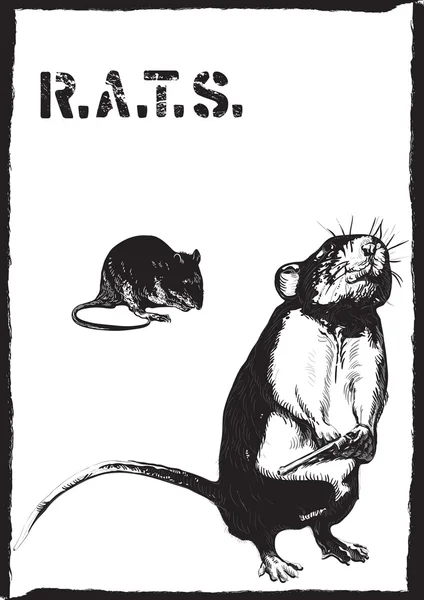 Ratas, rata con pistola - dibujo a mano alzada, vector — Vector de stock