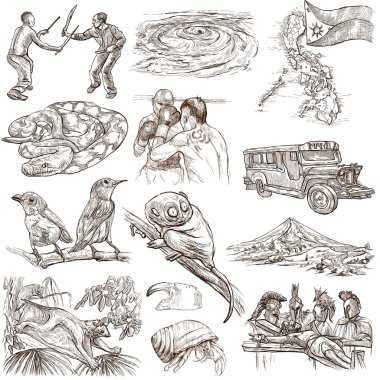 Travel - Philippines. Full sized hand drawings on white clipart