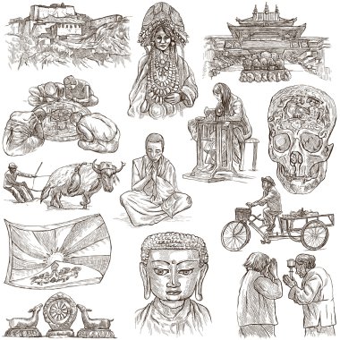 Tibet. Travel - Pictures of Life. Hand drawings. clipart