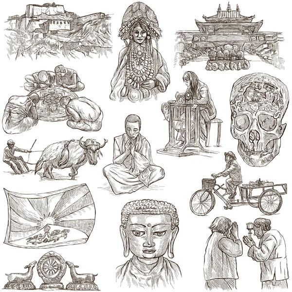 Tibet. Travel - Pictures of Life. Hand drawings. — Stock Photo, Image