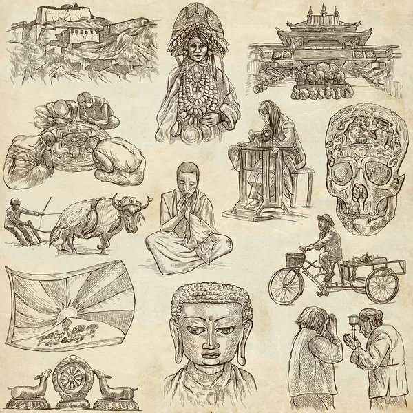 Tibet. Travel - Pictures of Life. Hand drawings. — Stock Photo, Image