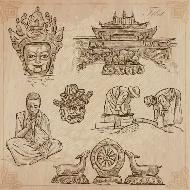 Tibet. Seyahat - hayat resimleri. Vektör paketi.