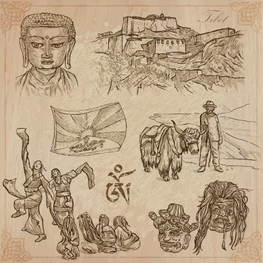 Tibet. Travel - Pictures of Life. Vector pack. clipart