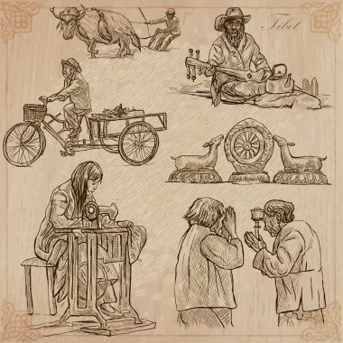 Tibet. Seyahat - hayat resimleri. Vektör paketi.