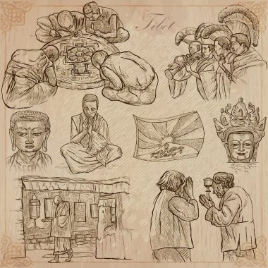 Tibet. Seyahat - hayat resimleri. Vektör paketi.