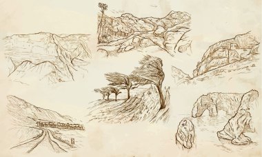 Ünlü yerler, manzara ve sahnelerine - vektör, freehands