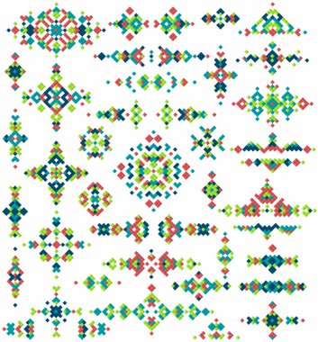 Parlak geometrik aşiret tasarım öğeleri kümesi. Vektör çizim piksel sanat tarzı.