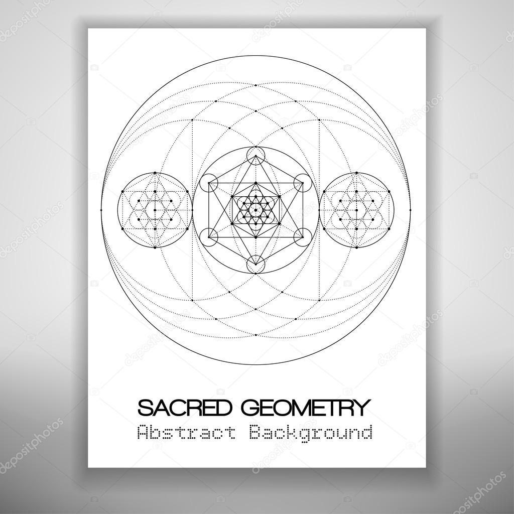 bstract brochure template with sacred geometry drawing, Metatrons Cube and hexagrammas in circles. Vector illustration.