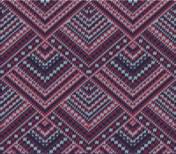 Gebreide achtergrond in Fair Isle stijl in drie kleuren. Naadloze trui patroon. Vectorillustratie. — Stockvector